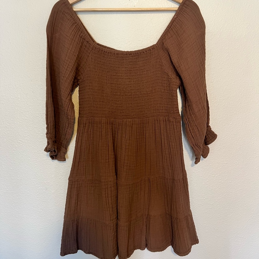 Brown Smocked Peasant Dress